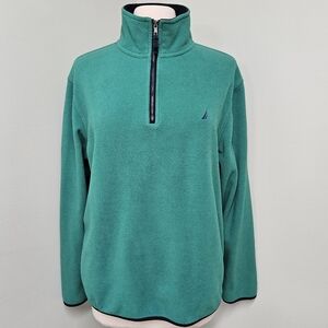 Nautica Pullover Long Sleeve 1/4 Zip Fleece Sweater Green Y2K 90s Mens Medium